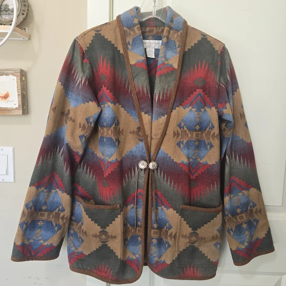 Jones New York Vintage Aztec Barn Coat Rodeo Western Cowgirl Blazer Size SP - Picture 10 of 11